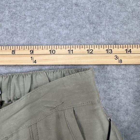 H by Halston Trouser Pant WMNS XS Green Linen Blend Mid-Rise Straight Minimalist - Picture 7 of 11